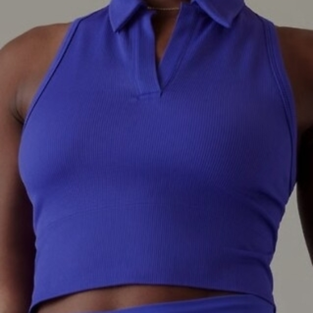 Athleta Aurora Purple Collared Crop Top